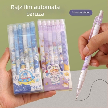 Gyerekeknek készült mechanikus ceruza, 6 darab, radírral, kattintásos mechanizmussal, hegyezés nélkül