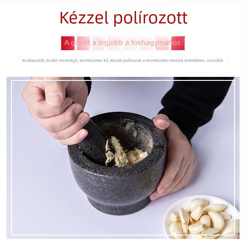 Márvány fokhagymaprés és mozsár, kőből készült zúzó, fokhagyma-hámozó