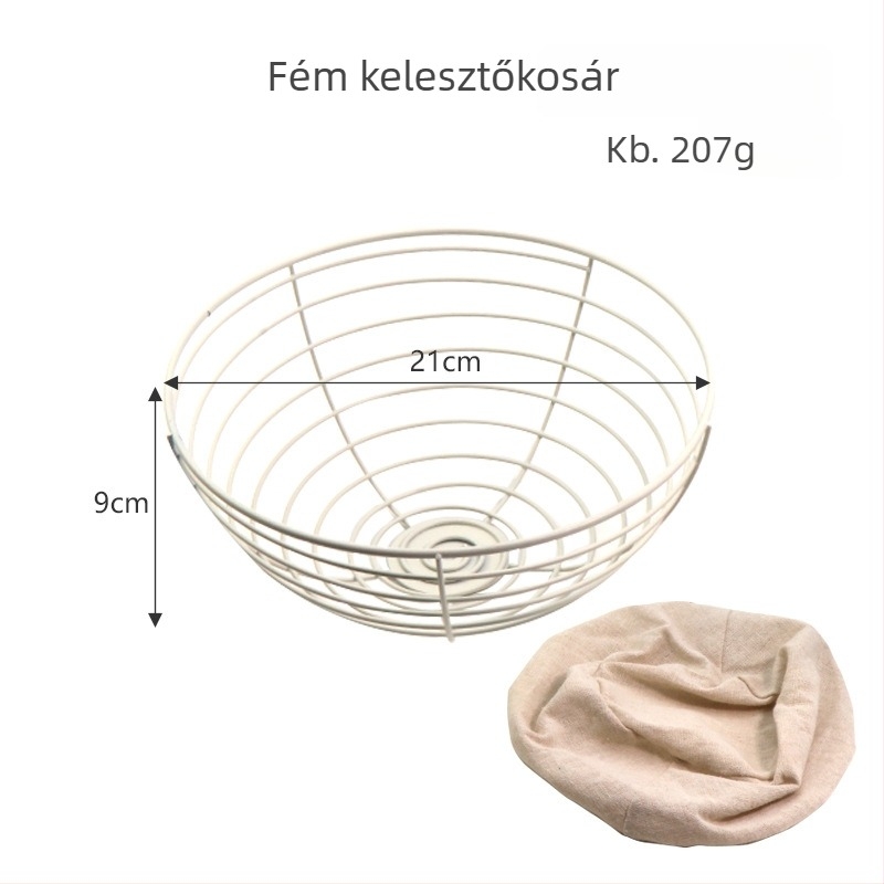 Kenyérsütéséhez tervezett eszközkészlet: rozsdamentes acél kenyérfermentáló kosár, tésztabevágó kés és dagasztógép
