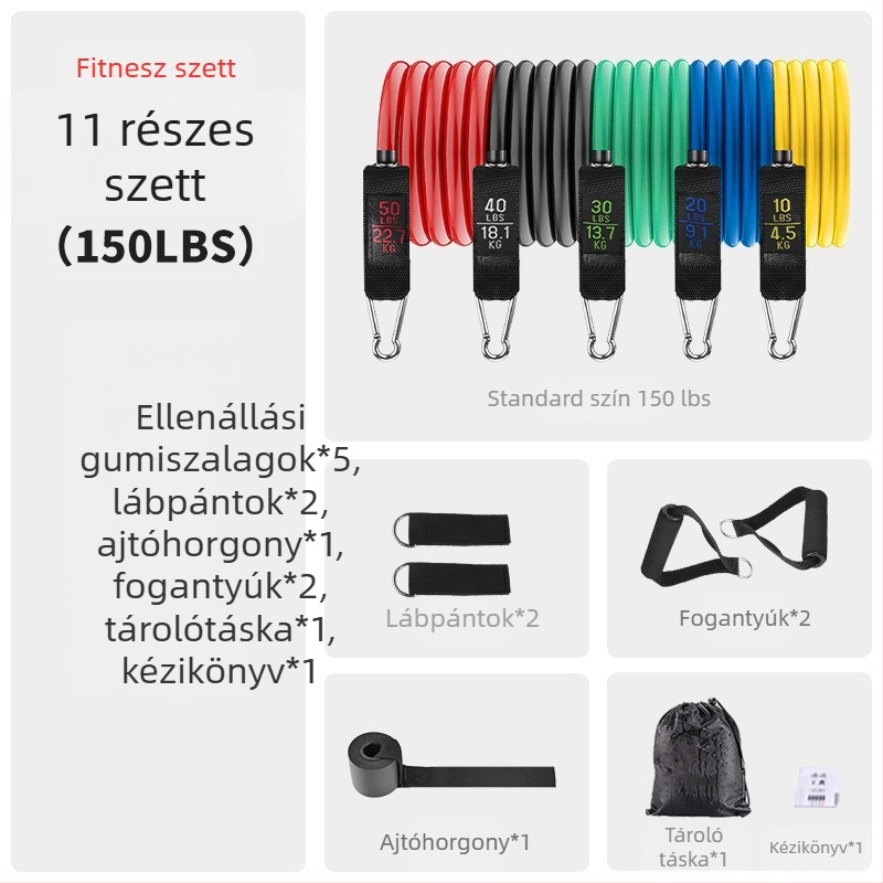 11 részes TPE ellenállás szett edzéshez, elasztikus szalagok, 100/150/200 lb feszítés