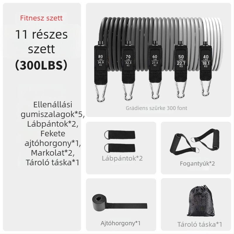 11 részes TPE ellenállás szett edzéshez, elasztikus szalagok, 100/150/200 lb feszítés