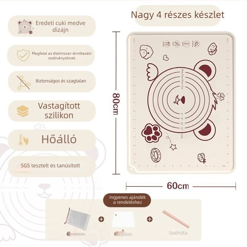 Antibakteriális szilikon dagasztó matrac, élelmiszer-minőségű, nem ragad és csúszásmentes, konyhához és sütéshez, nagy méretű, extra vastag.