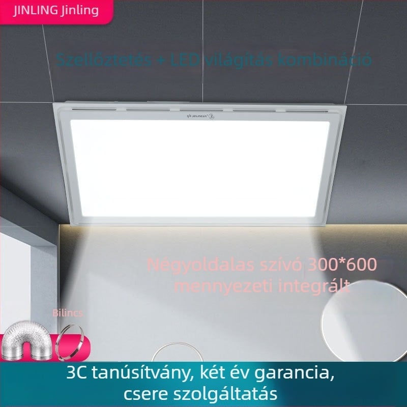 Golden Antelope integrált mennyezeti szellőzőventilátor LED világítással, 300×600, alumínium panel, csendes működés, erős légáramlat