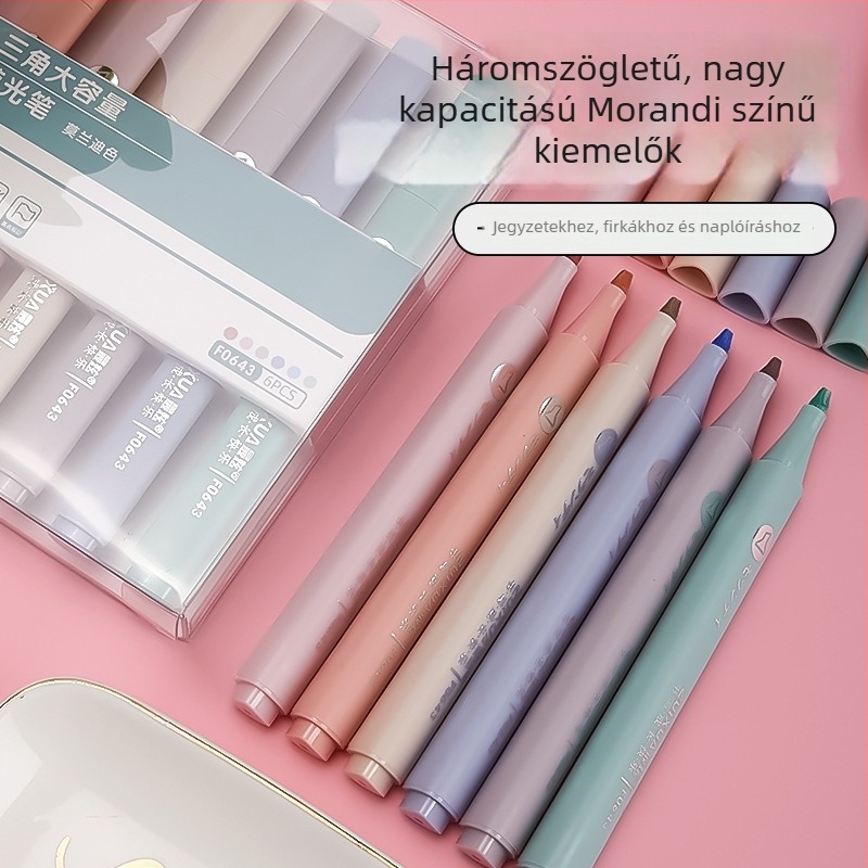 Morandi színvilágú fluoreszkáló kiemelő és puha jelölő toll, osztályban használható