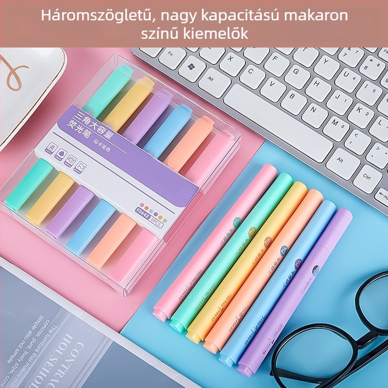 Morandi színvilágú fluoreszkáló kiemelő és puha jelölő toll, osztályban használható