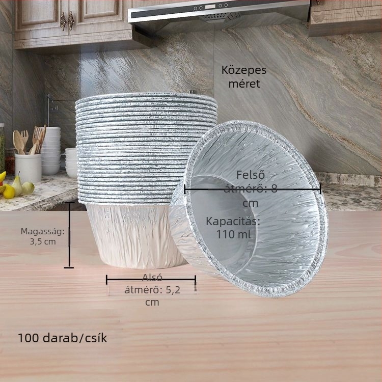 Nagy méretű, egyszer használatos tortaformák alufóliából pároláshoz, 40 darab, hőálló