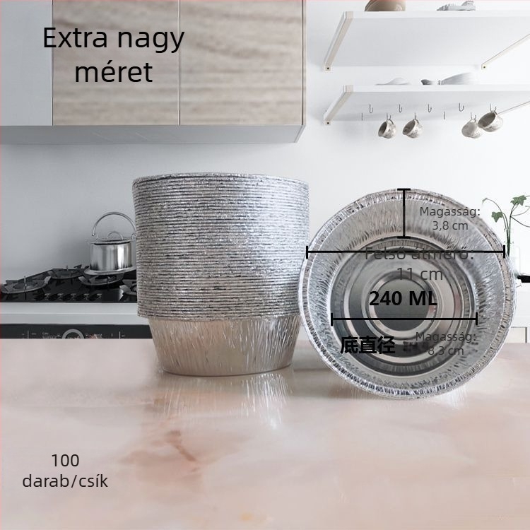 Nagy méretű, egyszer használatos tortaformák alufóliából pároláshoz, 40 darab, hőálló