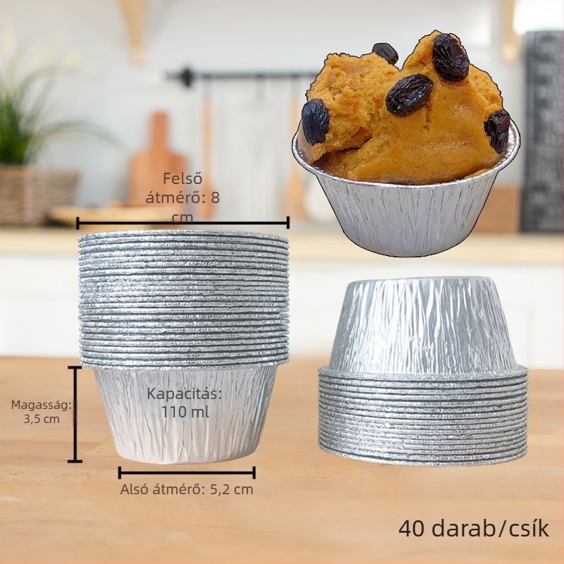 Nagy méretű, egyszer használatos tortaformák alufóliából pároláshoz, 40 darab, hőálló