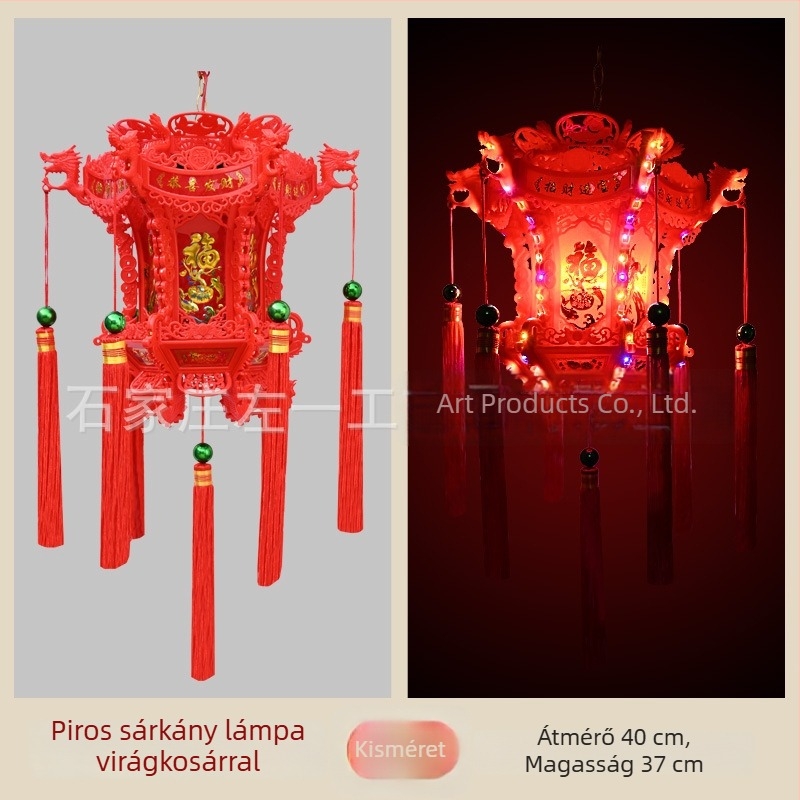 LED hexagonális sárkánylámpa – színes, forgó, antik stílusú, kínai újévre, kültéri erkély dekoráció