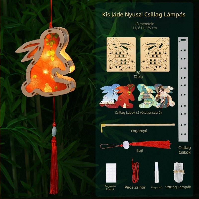 Nyuszi papírlámpás, kézzel készített, DIY, hordozható gyerekeknek, hagyományos stílus