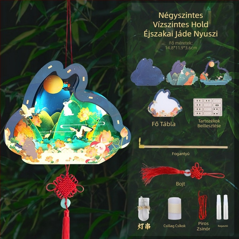 Nyuszi papírlámpás, kézzel készített, DIY, hordozható gyerekeknek, hagyományos stílus