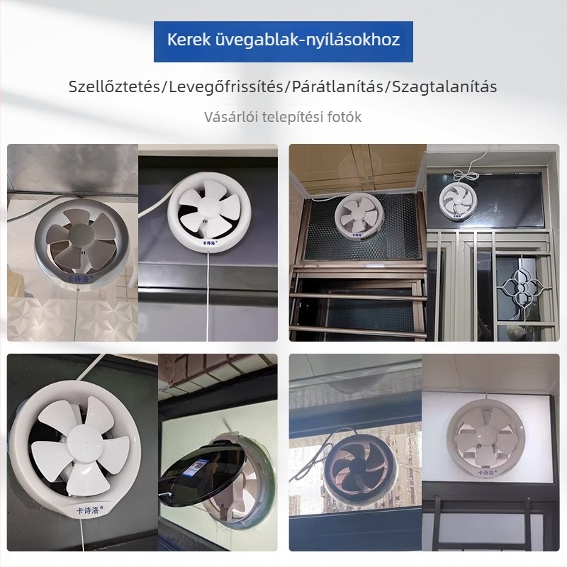 Erőteljes ablaktokra szerelhető kifúvó ventilátor fürdőszobához és mosdóhoz, üveg kifúvóventilátor konyhához és fürdőhöz, ablakra szerelhető, kör alakú nyílás, csendes működés