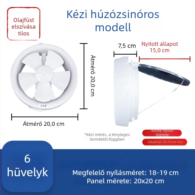 Erőteljes ablaktokra szerelhető kifúvó ventilátor fürdőszobához és mosdóhoz, üveg kifúvóventilátor konyhához és fürdőhöz, ablakra szerelhető, kör alakú nyílás, csendes működés