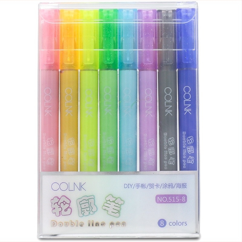 COLNK Colin 515 Kétvonalas kontúrfilctoll-készlet – 12 fluoreszkáló színű markerrel