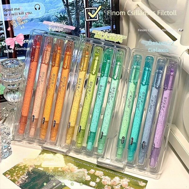 Finom csillogó highlighter tollkészlet, színes, gyorsan száradó, diákoknak, kiemeléshez, jegyzeteléshez és rajzoláshoz