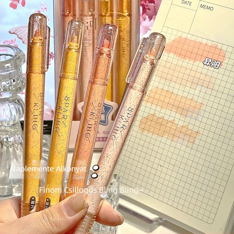 Finom csillogó highlighter tollkészlet, színes, gyorsan száradó, diákoknak, kiemeléshez, jegyzeteléshez és rajzoláshoz