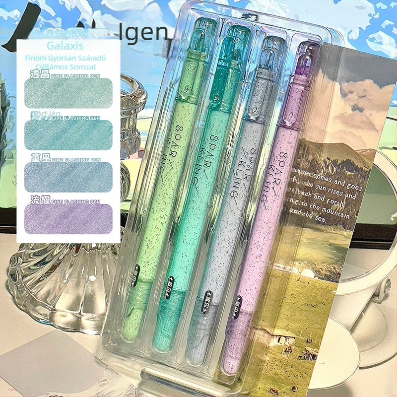 Finom csillogó highlighter tollkészlet, színes, gyorsan száradó, diákoknak, kiemeléshez, jegyzeteléshez és rajzoláshoz