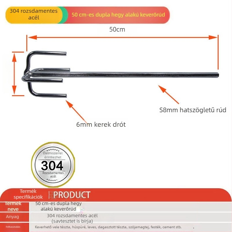 304 rozsdamentes acél hosszú keverőrúddal tortakrémekhez, tésztákhoz, levesekhez, festékhez és glettporhoz; kompatibilis elektromos fúróval