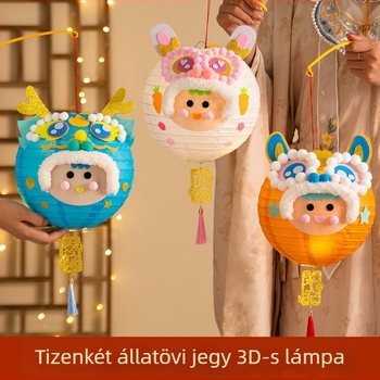 Gyerekeknek szóló középső ősz lámpás, hordozható hajtogatható papír lámpa világítással, ősi stílusú virágos lámpás