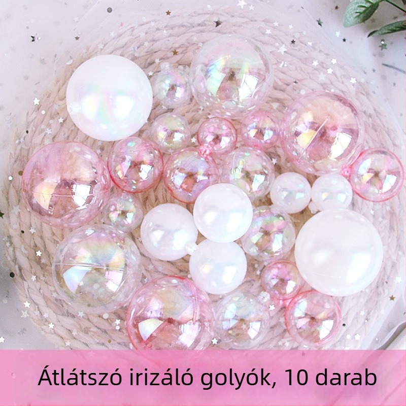 Holografikus, színes átlátszó gömb tortadíszítéshez, színes buborék-gömb karácsonyi és születésnapi tortákhoz