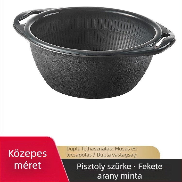 Konyhai felületre illeszkedő rozsdamentes acélból készült multifunkcionális leszívó- és tárolóedény — rizs mosására, gyümölcsök és zöldségek öblítésére és tárolására