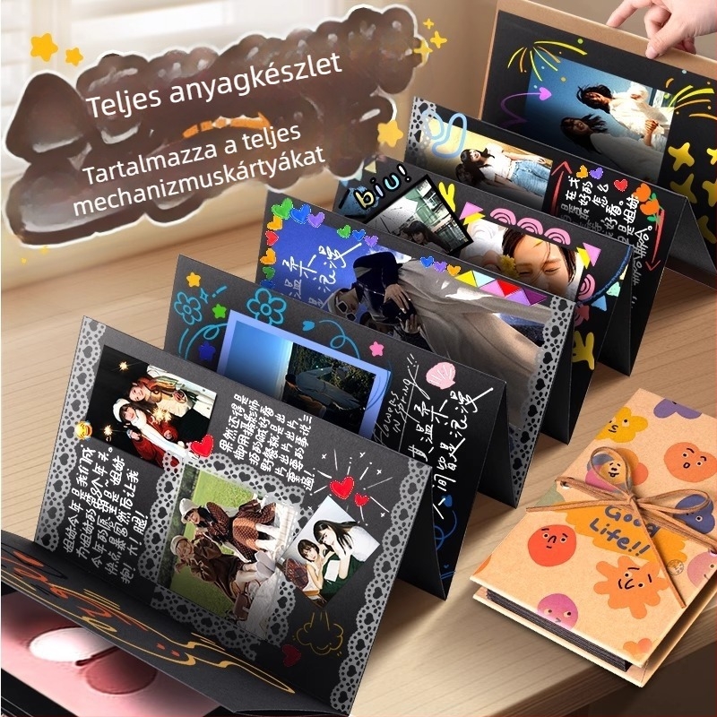 Harmonika pop-up könyv, kézzel készített DIY, emlékfotóalbum pároknak és barátnőknek, kreatív ajándék, 52 belső oldal