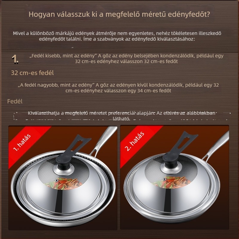Rozsdamentes acél edényfedő üvegbetéttel, kerek, 34 cm átmérőjű, hőálló, wokhoz és nagy edényekhez
