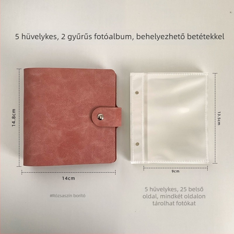 PU bőrű fotóalbum kétlyukas, egyszínű, tasakbetétekkel a 3 és 5 hüvelykes méretekhez, nagy kapacitású fotótárolás