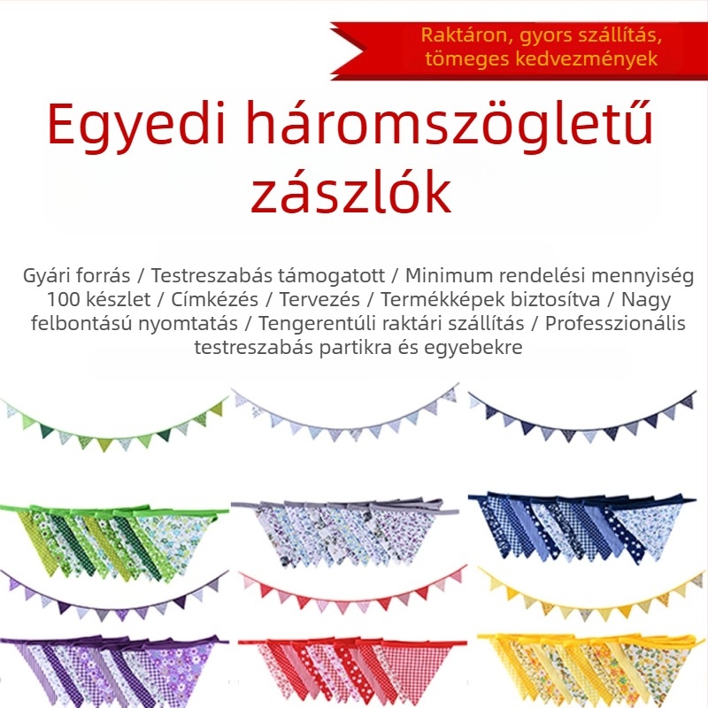 Aranyos születésnapi girland 100% pamut krepp anyagból, gyerekszobába, háromszög zászlók dekoráció ovodába.