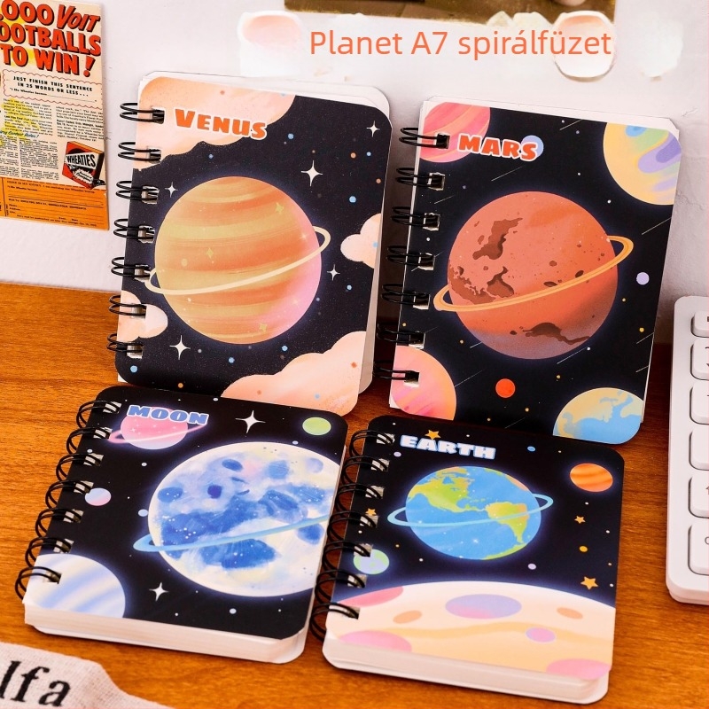 Kreatív Bolygó spirálfüzet, mini hordozható üres notesz, A7 formátum diákok számára