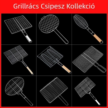 Külső rozsdamentes acél kétoldalas grillklipsz halhoz és húsokhoz – szén grillezéshez, négy burgerhez