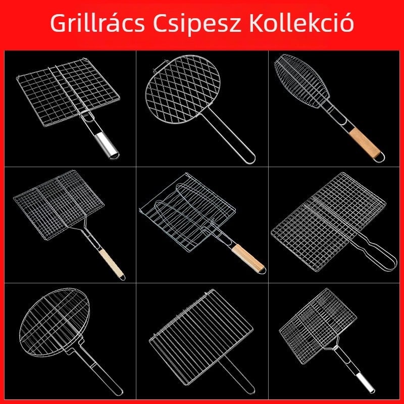 Külső rozsdamentes acél kétoldalas grillklipsz halhoz és húsokhoz – szén grillezéshez, négy burgerhez