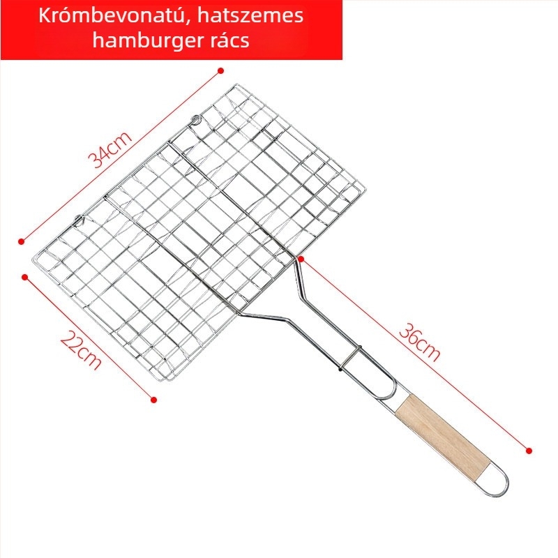 Külső rozsdamentes acél kétoldalas grillklipsz halhoz és húsokhoz – szén grillezéshez, négy burgerhez
