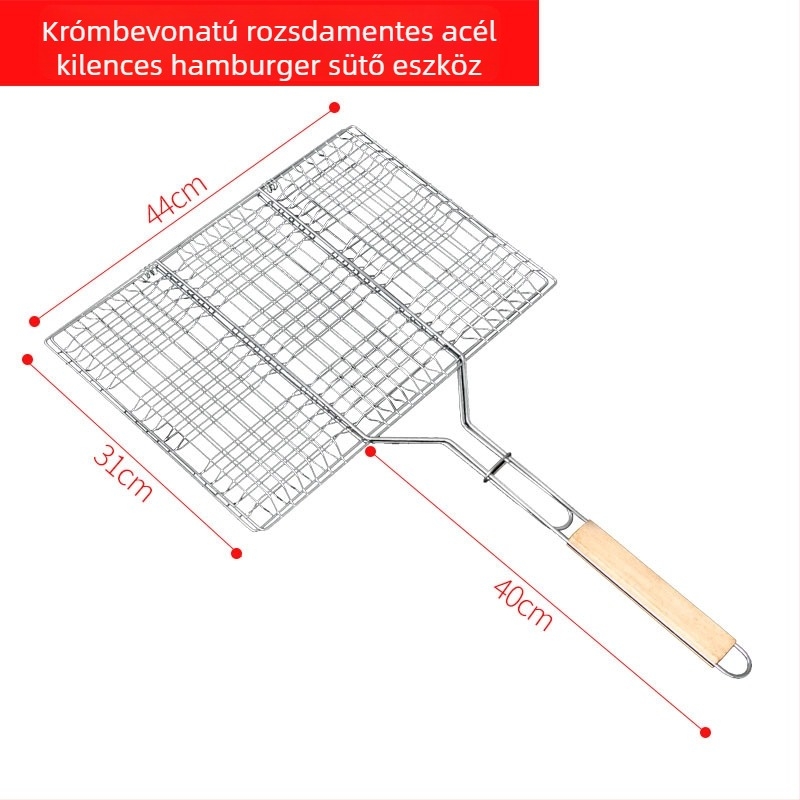 Külső rozsdamentes acél kétoldalas grillklipsz halhoz és húsokhoz – szén grillezéshez, négy burgerhez
