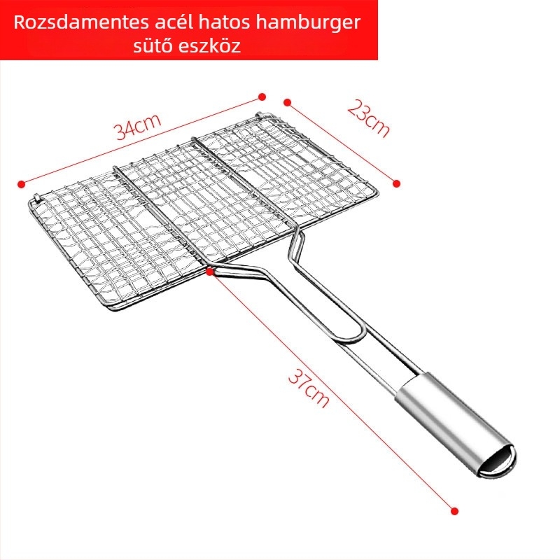 Külső rozsdamentes acél kétoldalas grillklipsz halhoz és húsokhoz – szén grillezéshez, négy burgerhez