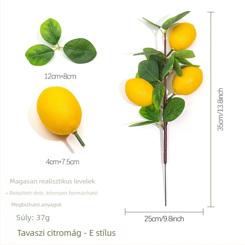 Mesterséges citromág dekorációhoz, habból készült citromcsokor, zöld növény otthonra és irodába