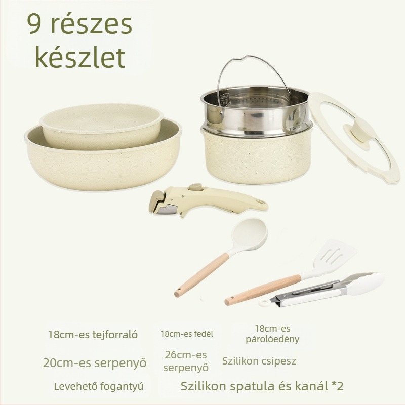 6 darabos edénykészlet levehető fogantyúkkal – tapadásmentes alumíniumból készült főzőkészlet otthoni és kempingezéshez