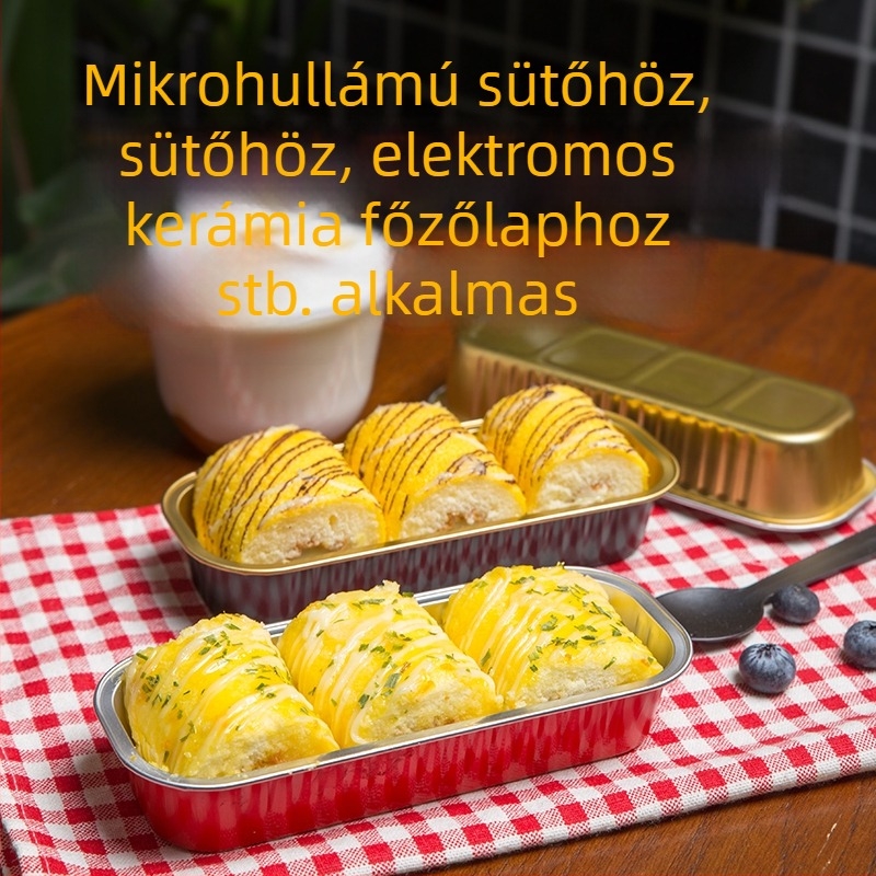 Egyedi arany színű alumíniumfóliás téglalap alakú doboz durian süteményekhez — egyszer használatos tortadoboz fedővel