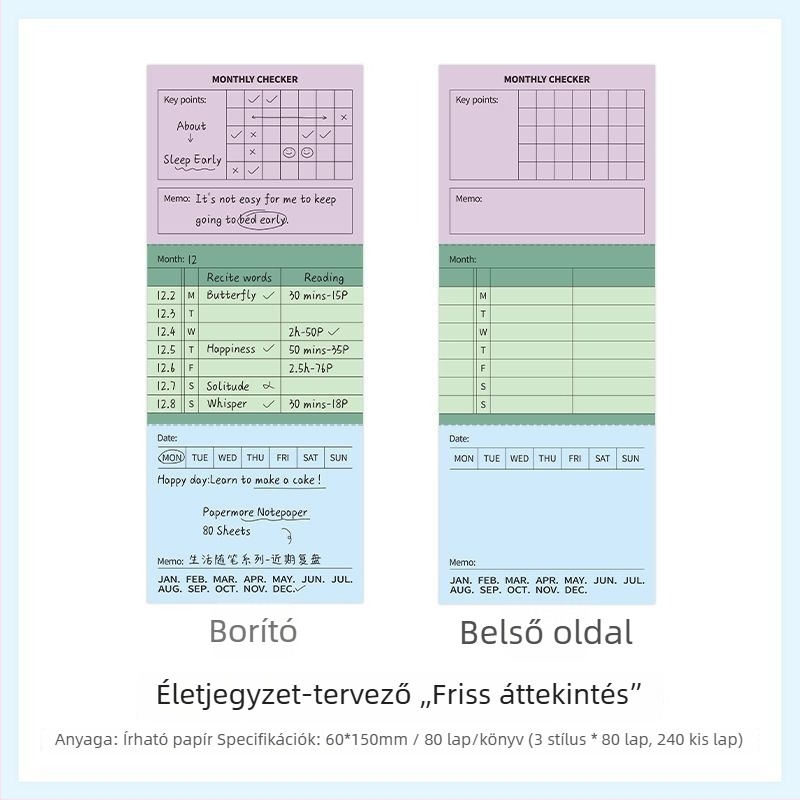 PaperMore írható jegyzetfüzet — Élettörténeti esszék sorozat, téphető minimalist Insta-stílusú tervező-memópapír