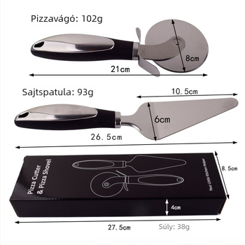 Rozsdamentes acélból készült pizza kerék és spatula – két darabos készlet