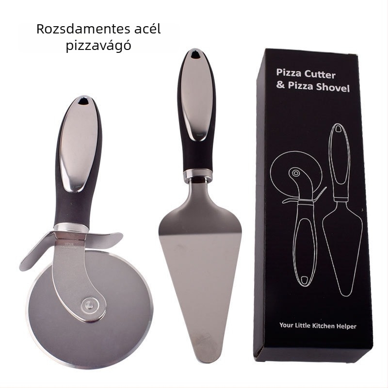 Rozsdamentes acélból készült pizza kerék és spatula – két darabos készlet