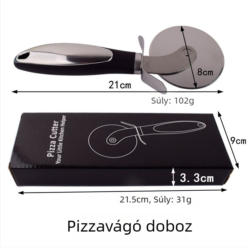 Rozsdamentes acélból készült pizza kerék és spatula – két darabos készlet
