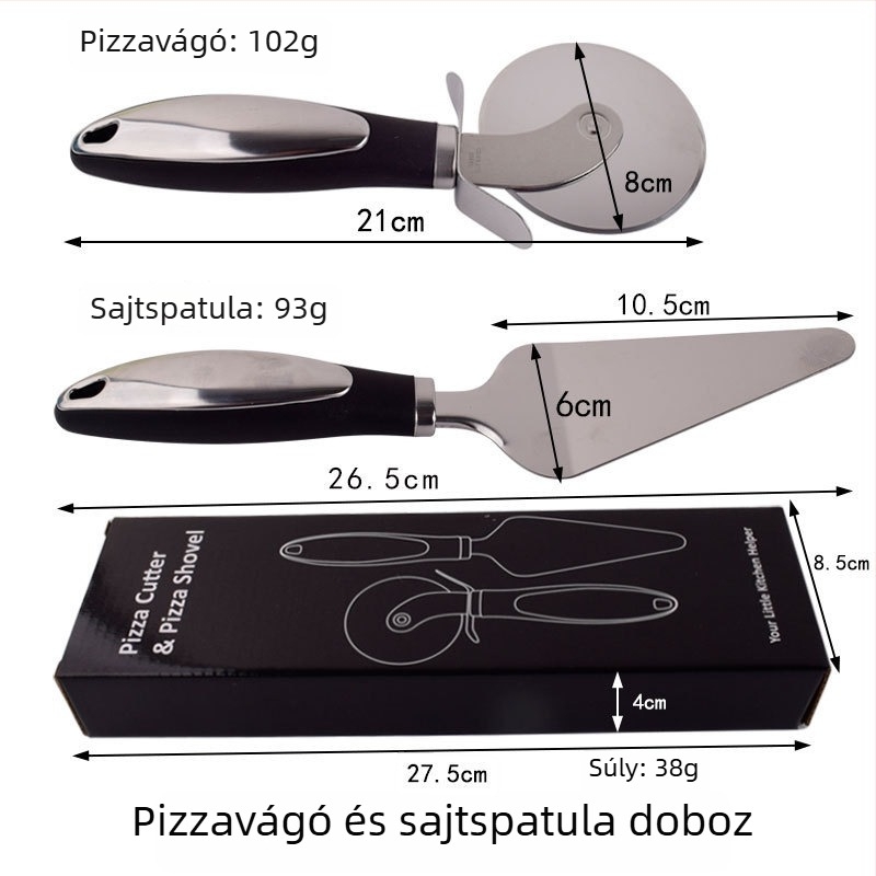 Rozsdamentes acélból készült pizza kerék és spatula – két darabos készlet