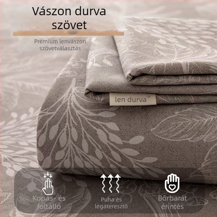 Új tavasz-nyár pamut-len durva szövetű lepedő- és párnahuzat készlet, egyszemélyes és kétszemélyes ágyhoz, nyomtatott mintával, háromrészes