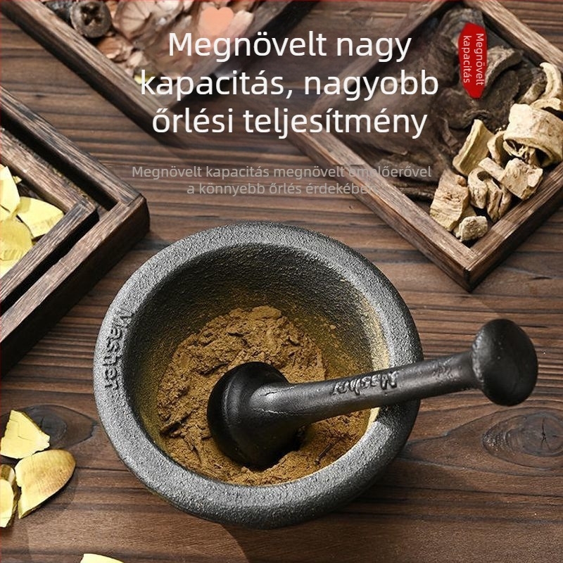 Öntöttvas fokhagyma mozsár és törőfej, hagyományos kézi használatra