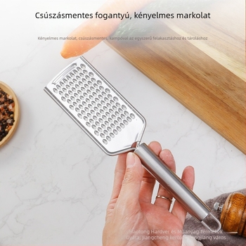 Rozsdamentes acél konyhai eszközök készlete: reszelő, hámozó, pizza kés, fagylalt kanál