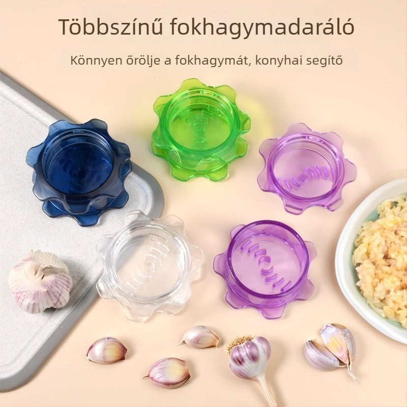 Színes forgó fokhagyma daráló és fokhagyma prés – kézi konyhai eszköz csúszásmentes markolattal