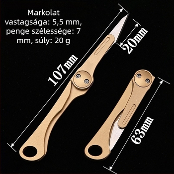 Sárgaréz mini hajtogatós kés doboznyitóval, univerzális kés és papírvágó, kompakt kulcstartó kés