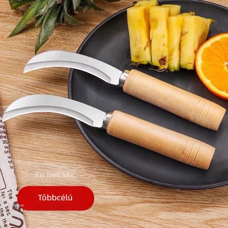 Nemesacél banánkés, kis hajlított élű, ideális ananász, jackfruit és póréhagyma szeleteléséhez
