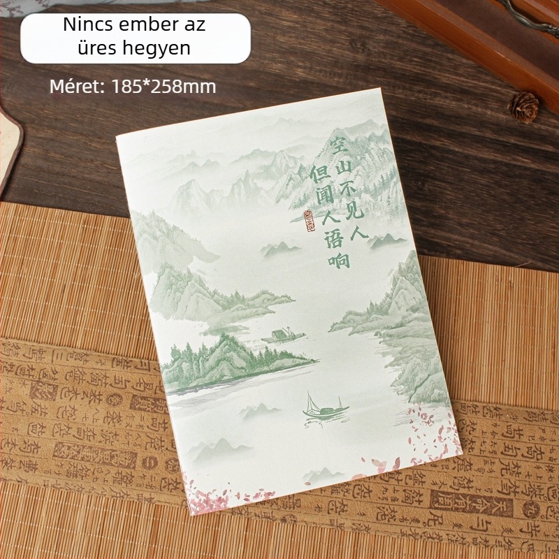 B5 notesz kínai retro stílusban, vízszintes vonalas oldalak, puha borító, varrott kötés